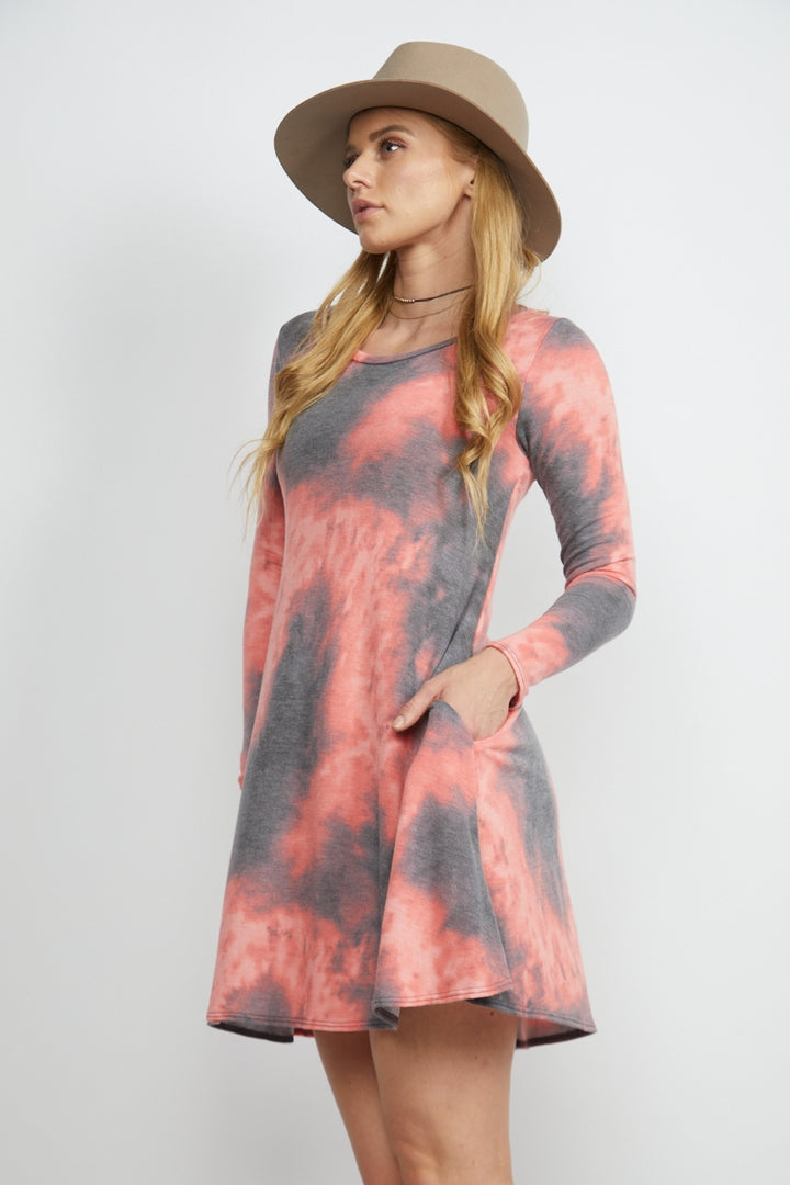 CORAL/CHARCOAL MARBLE MIDI DRESS-VC5005