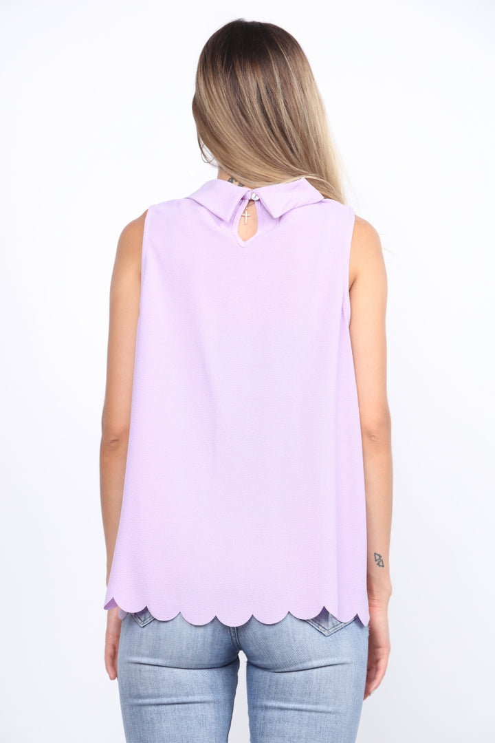 LAVANDER MOCK NECK SLEEVELESS PETALS HEMLINE TOP TT2708