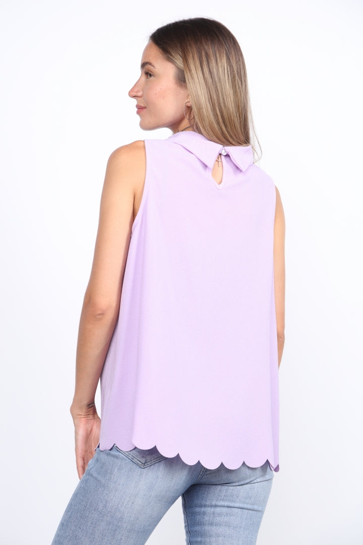 LAVANDER MOCK NECK SLEEVELESS PETALS HEMLINE TOP TT2708