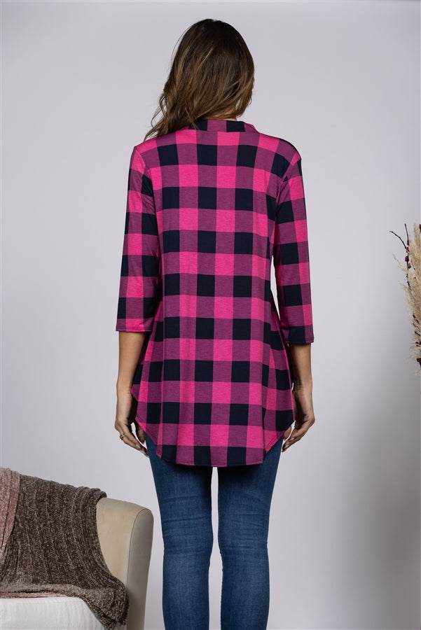 PLAID PRINT PEASANT STYLE BLOUSON TOP ST1434-18