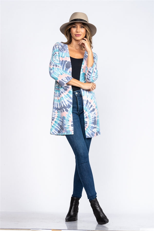 NAVY/IVORY TIE DYE  BRUSHED KNIT CARDIGAN