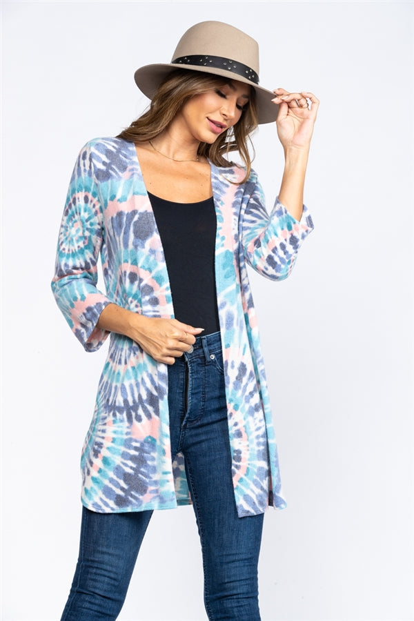 NAVY/IVORY TIE DYE  BRUSHED KNIT CARDIGAN