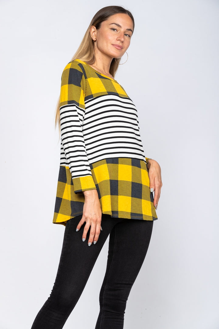 YELLOW BUFFALO PLAID LONG SLEEVES TOP-ST1786