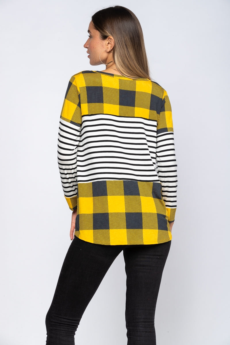 YELLOW BUFFALO PLAID LONG SLEEVES TOP-ST1786