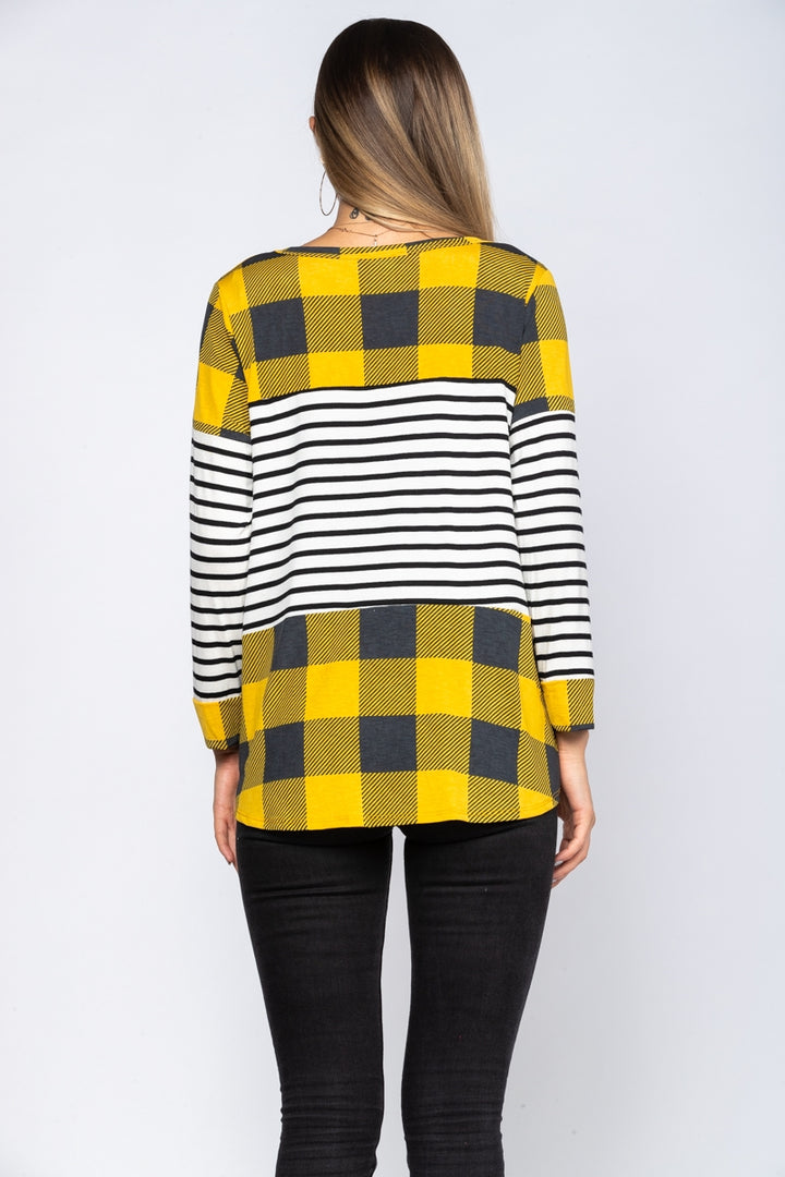 YELLOW BUFFALO PLAID LONG SLEEVES TOP-ST1786