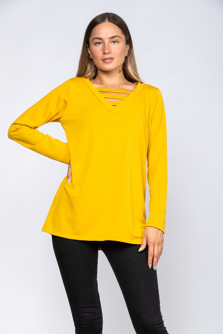 MUSTARD RIBBEB TUNIC KNIT TOP ET5142S