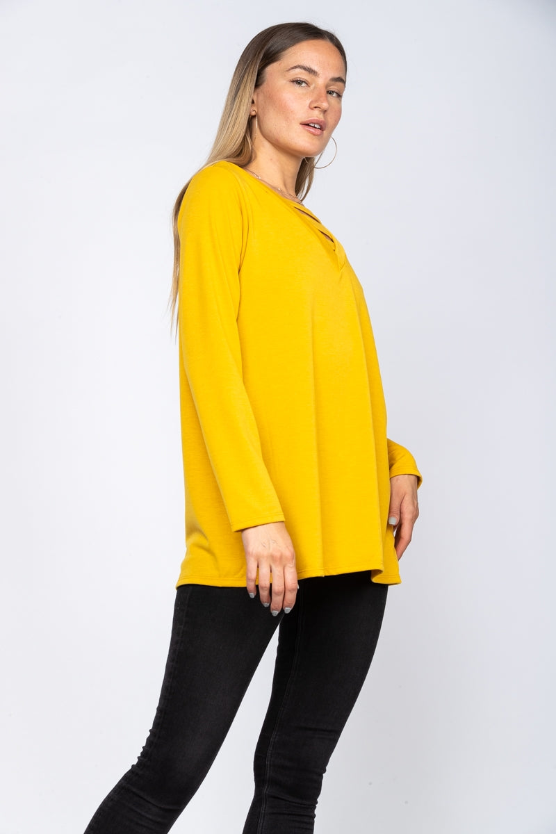 MUSTARD RIBBEB TUNIC KNIT TOP ET5142S