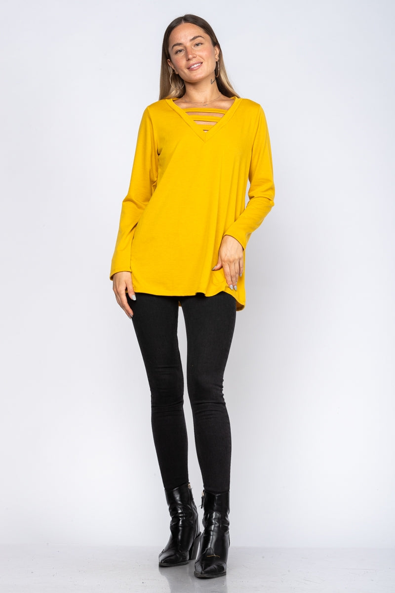 MUSTARD RIBBEB TUNIC KNIT TOP ET5142S