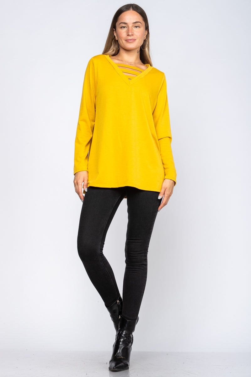 MUSTARD RIBBEB TUNIC KNIT TOP ET5142S