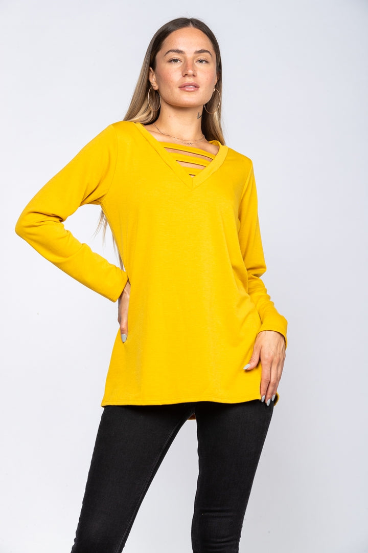 MUSTARD RIBBEB TUNIC KNIT TOP ET5142S