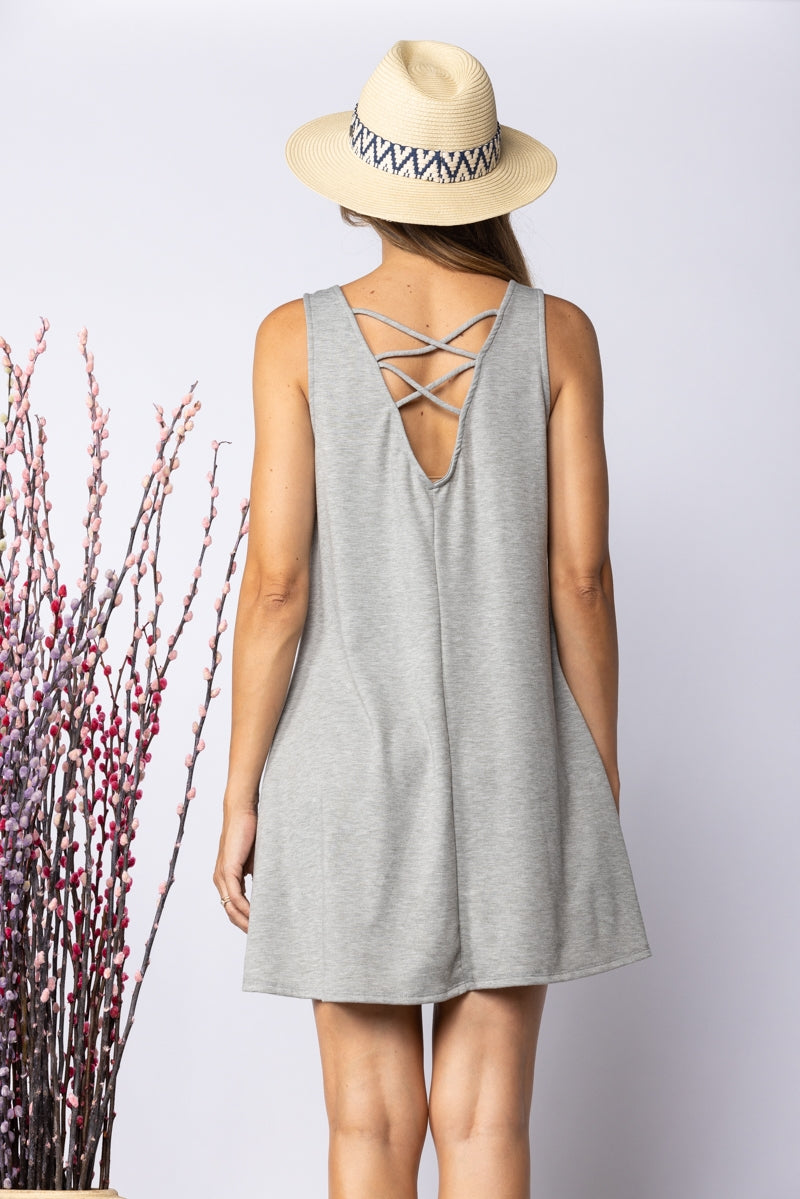 GREY CRISS CROSS OPEN BACK MIDI DRESS-SD1014