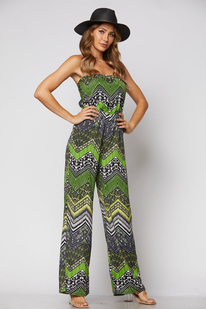 LIME GREEN CHEVRON PRINT W/ YELLOW COLOR ACCENT JUMPSUIT-JP1928