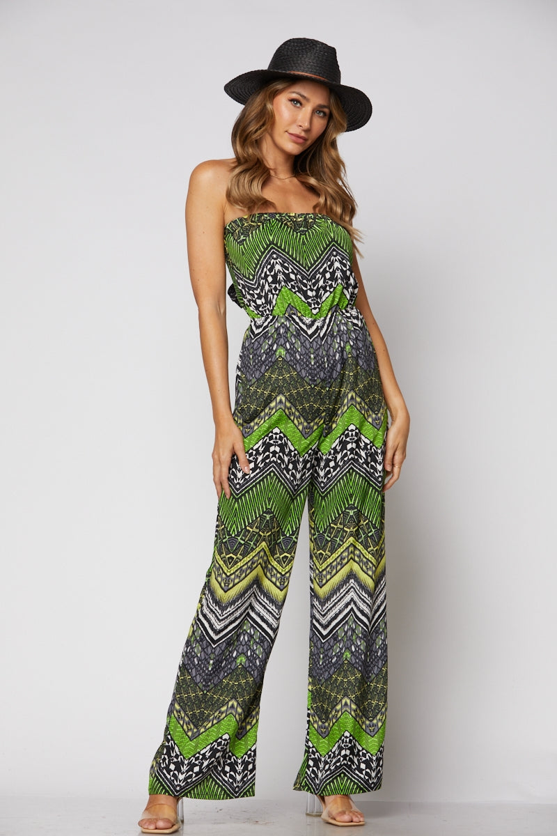 LIME GREEN CHEVRON PRINT W/ YELLOW COLOR ACCENT JUMPSUIT-JP1928