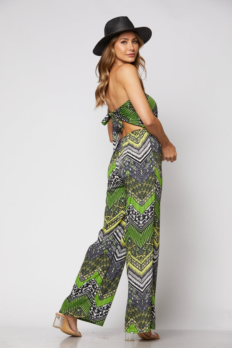 LIME GREEN CHEVRON PRINT W/ YELLOW COLOR ACCENT JUMPSUIT-JP1928