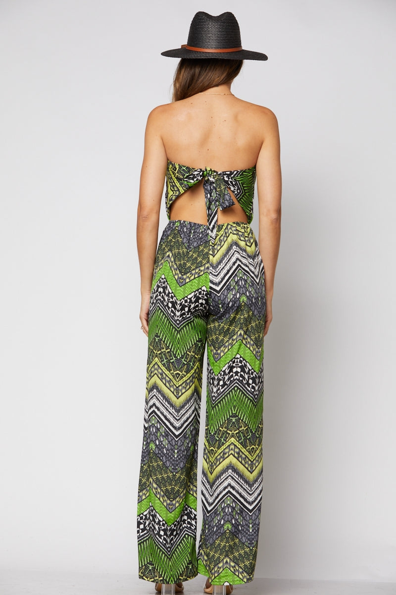 LIME GREEN CHEVRON PRINT W/ YELLOW COLOR ACCENT JUMPSUIT-JP1928