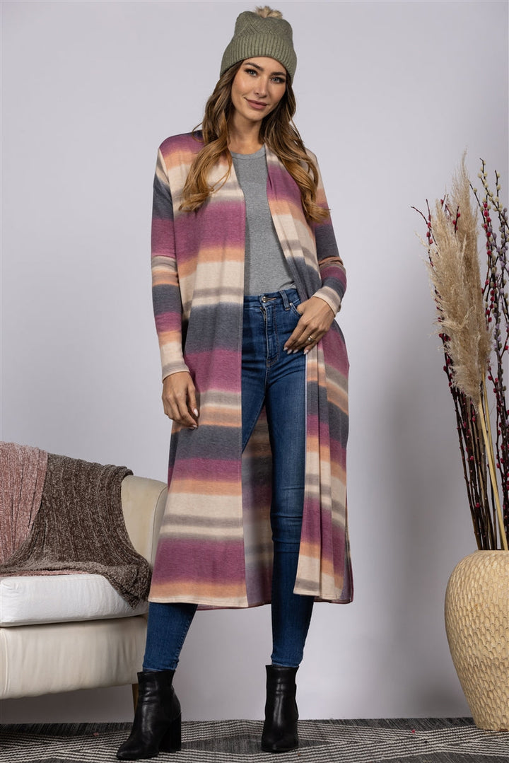 MAUVE/MULTI COLOR LONG CARDIGAN JT8212PE (1S-2M-2L)