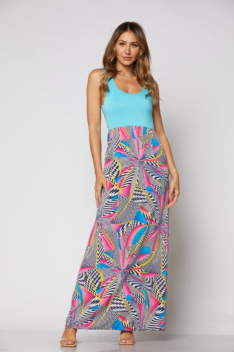 MINT MULTI PRINT MAXI DRESS-D1480