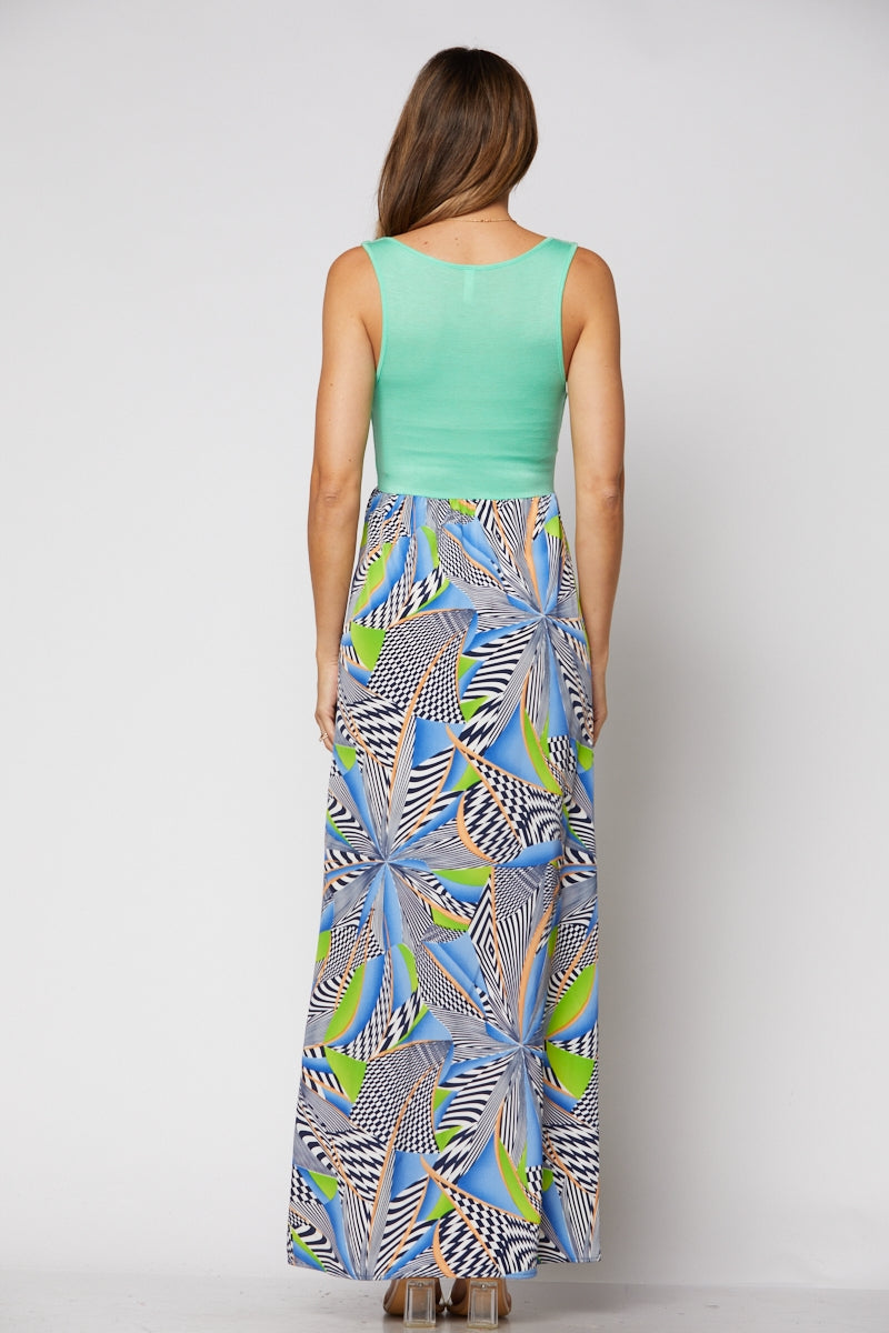 MINT MULTI PRINT MAXI DRESS-D1480