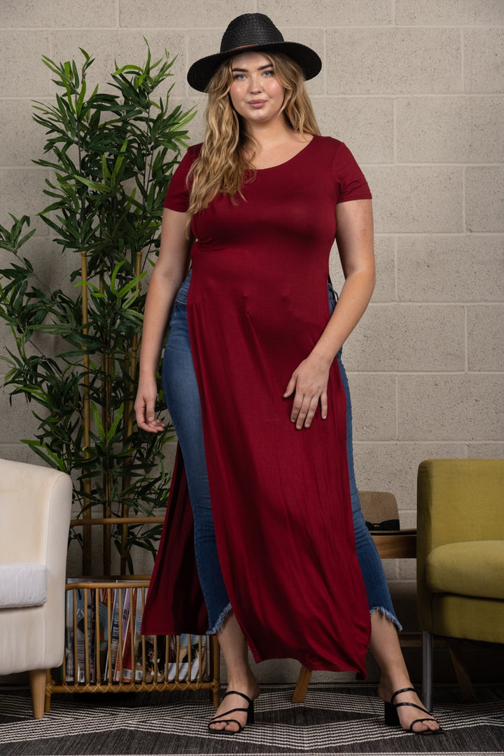 WINE PLUS SIZE LONG TUNIC TOP