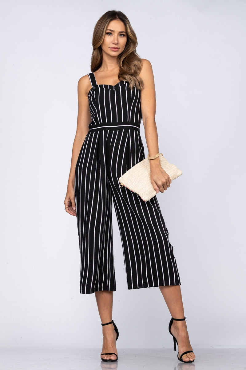 MIDNIGHT BLACK & WHITE STRIPES JUMPSUIT