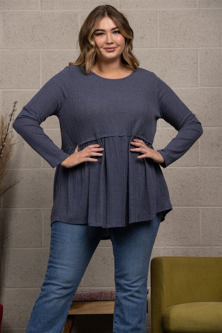 GREY BABYDOLL KNIT PLUS SIZE TOP T8336PLC