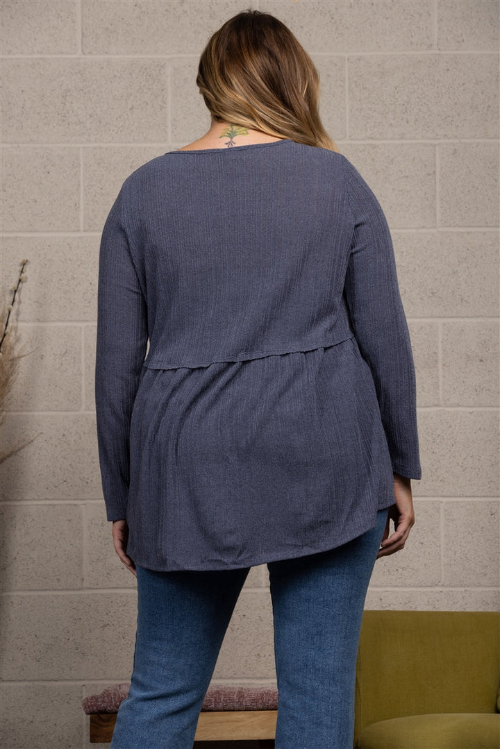 GREY BABYDOLL KNIT PLUS SIZE TOP -T8336PLC