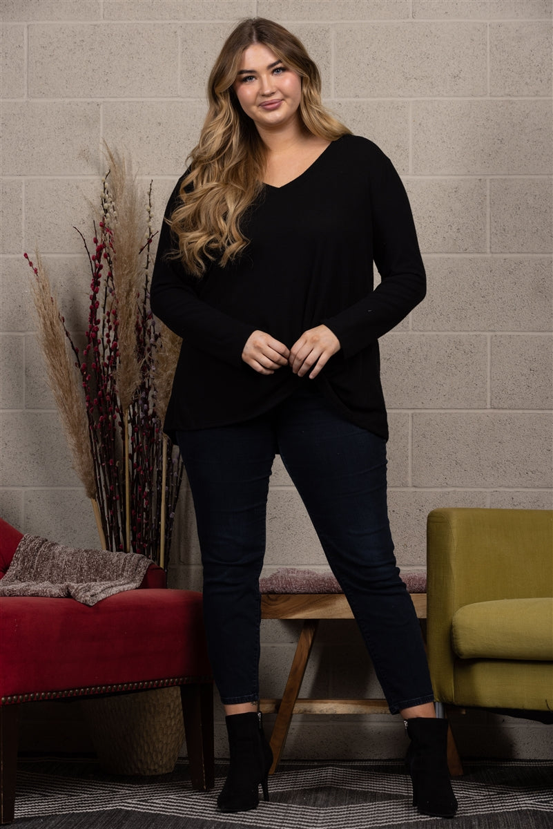 BLACK FRONT KNOT PLUS SIZE TOP T8823PL