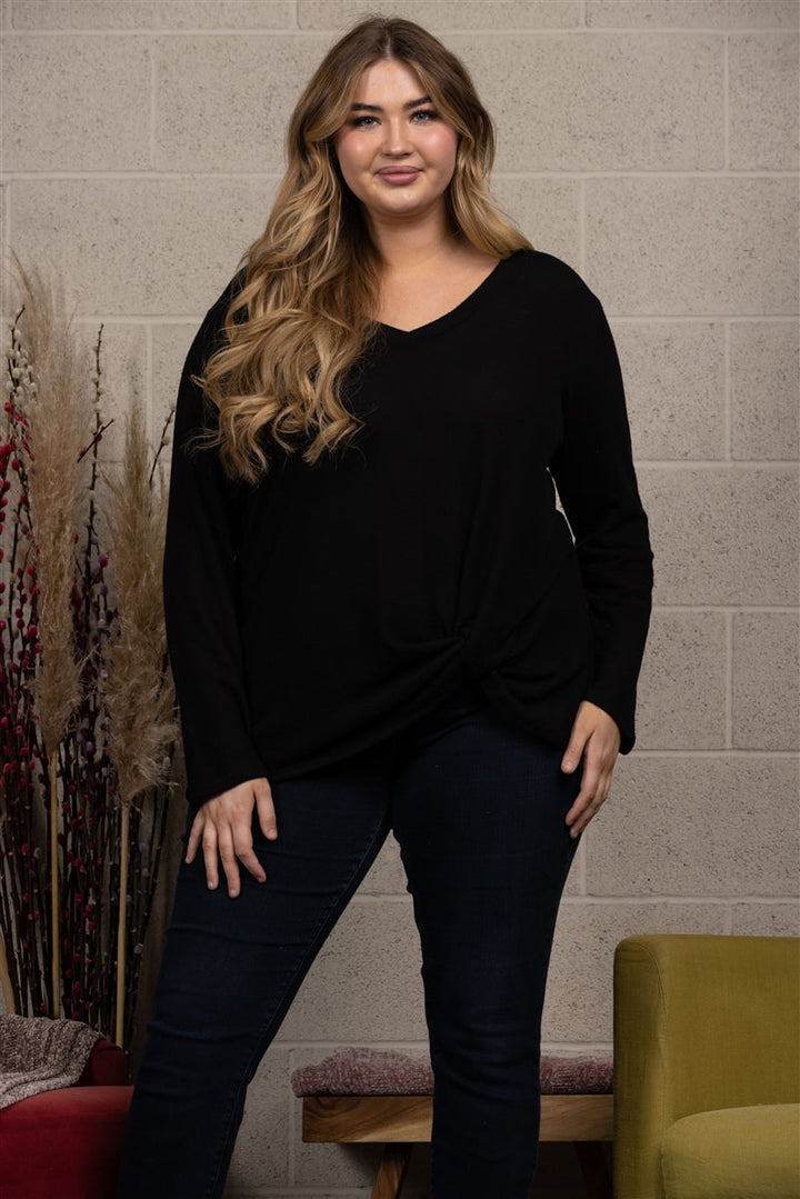 BLACK FRONT KNOT PLUS SIZE TOP-T8823PL