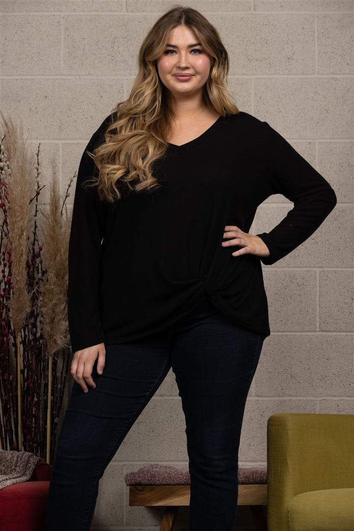 BLACK FRONT KNOT PLUS SIZE TOP-T8823PL