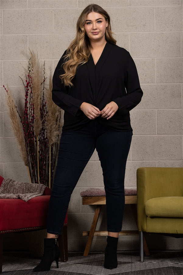 FRONT WRAP PLUS SIZE TOP BLOUSE-C13257PL