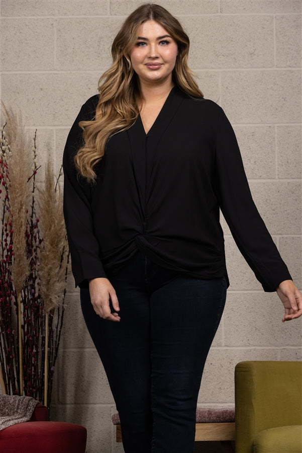 FRONT WRAP PLUS SIZE TOP BLOUSE-C13257PL