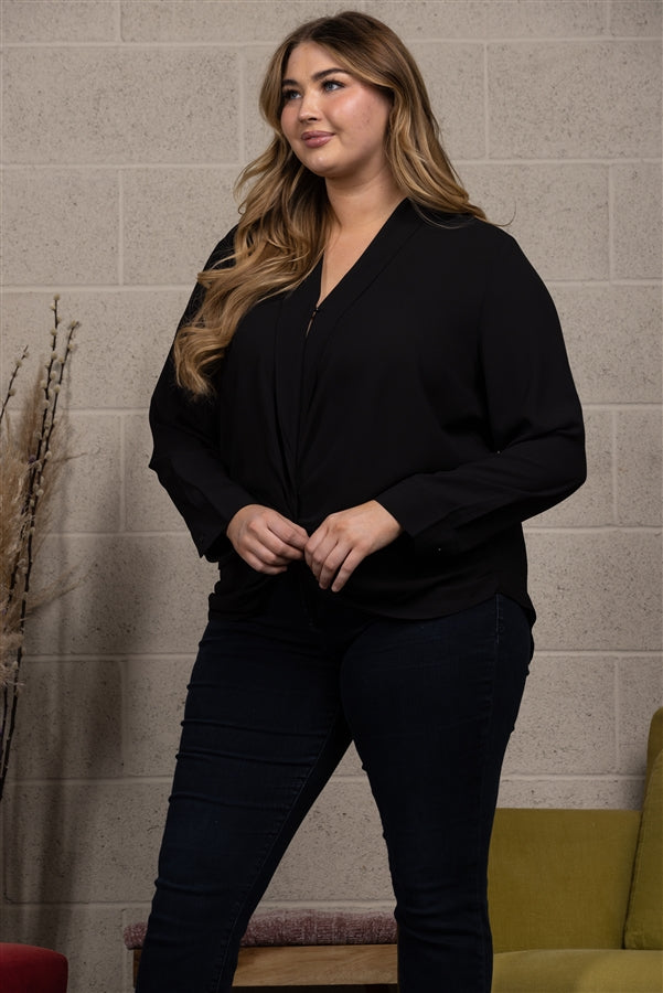 FRONT WRAP PLUS SIZE TOP BLOUSE-C13257PL