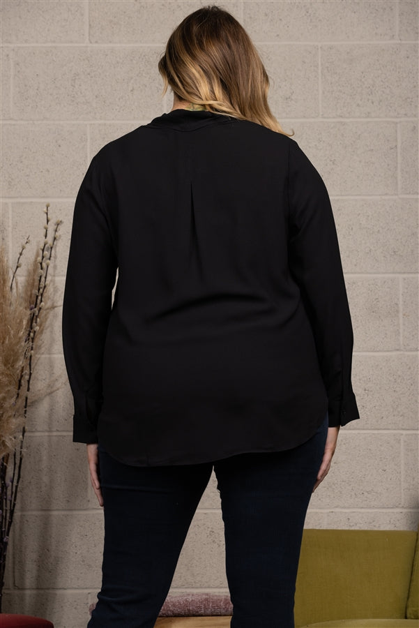 FRONT WRAP PLUS SIZE TOP BLOUSE-C13257PL