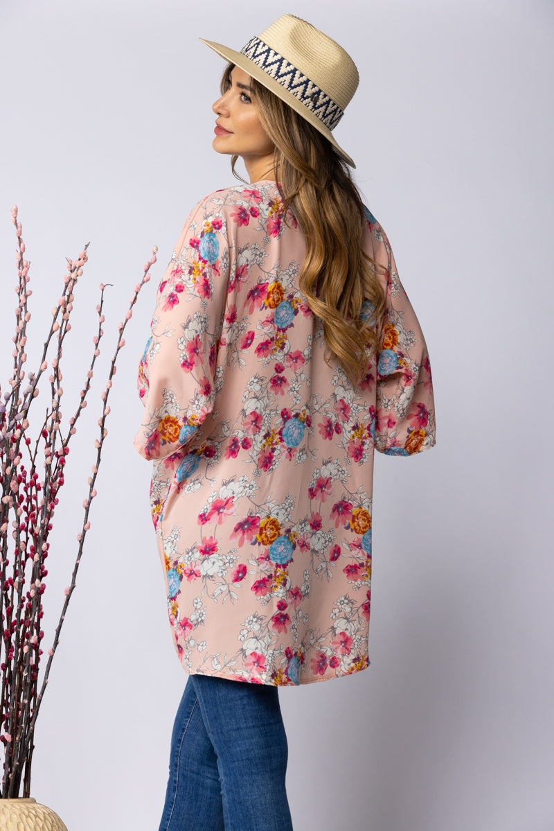 APRICOT FLORAL PRINT OPEN FRONT CARDIGAN-SJ1002