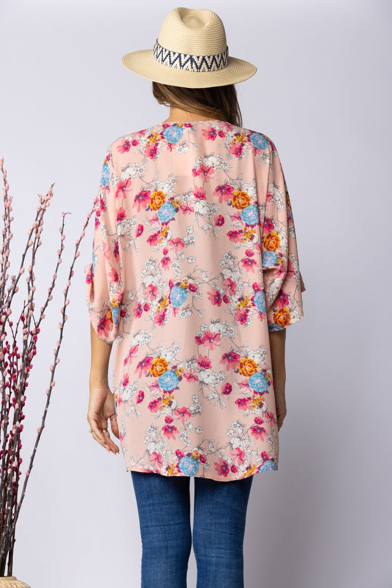 APRICOT FLORAL PRINT OPEN FRONT CARDIGAN-SJ1002