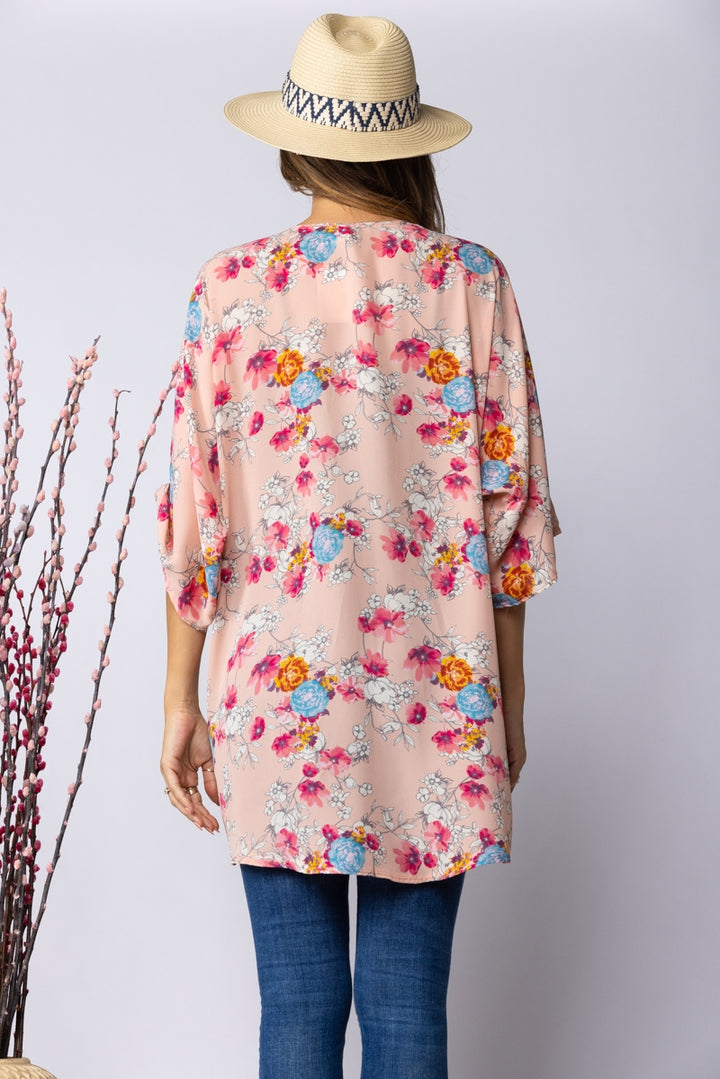 APRICOT FLORAL PRINT OPEN FRONT CARDIGAN-SJ1002