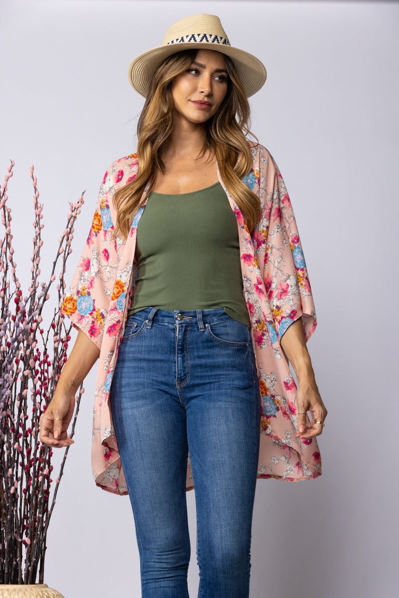 APRICOT FLORAL PRINT OPEN FRONT CARDIGAN-SJ1002