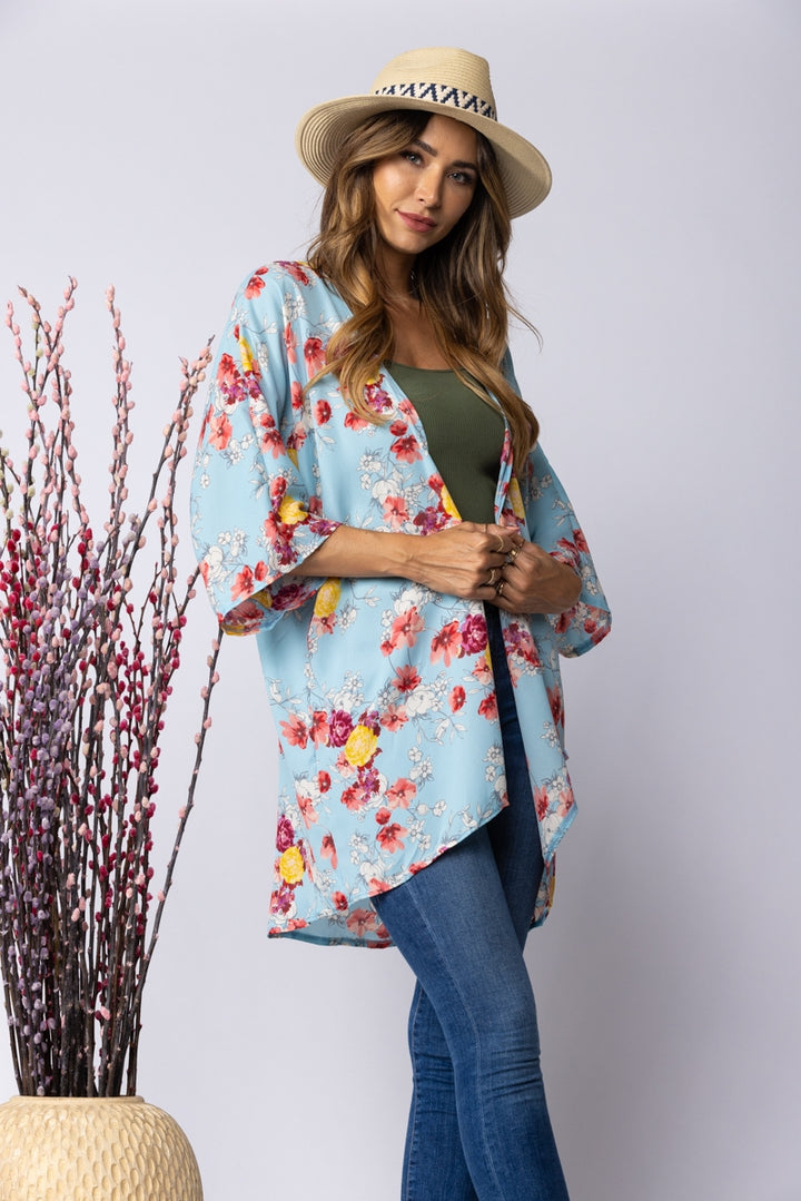 BLUE FLORAL PRINT OPEN FRONT CARDIGAN-SJ1002