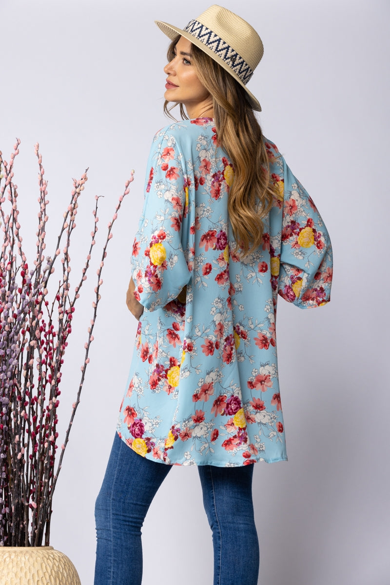 BLUE FLORAL PRINT OPEN FRONT CARDIGAN-SJ1002