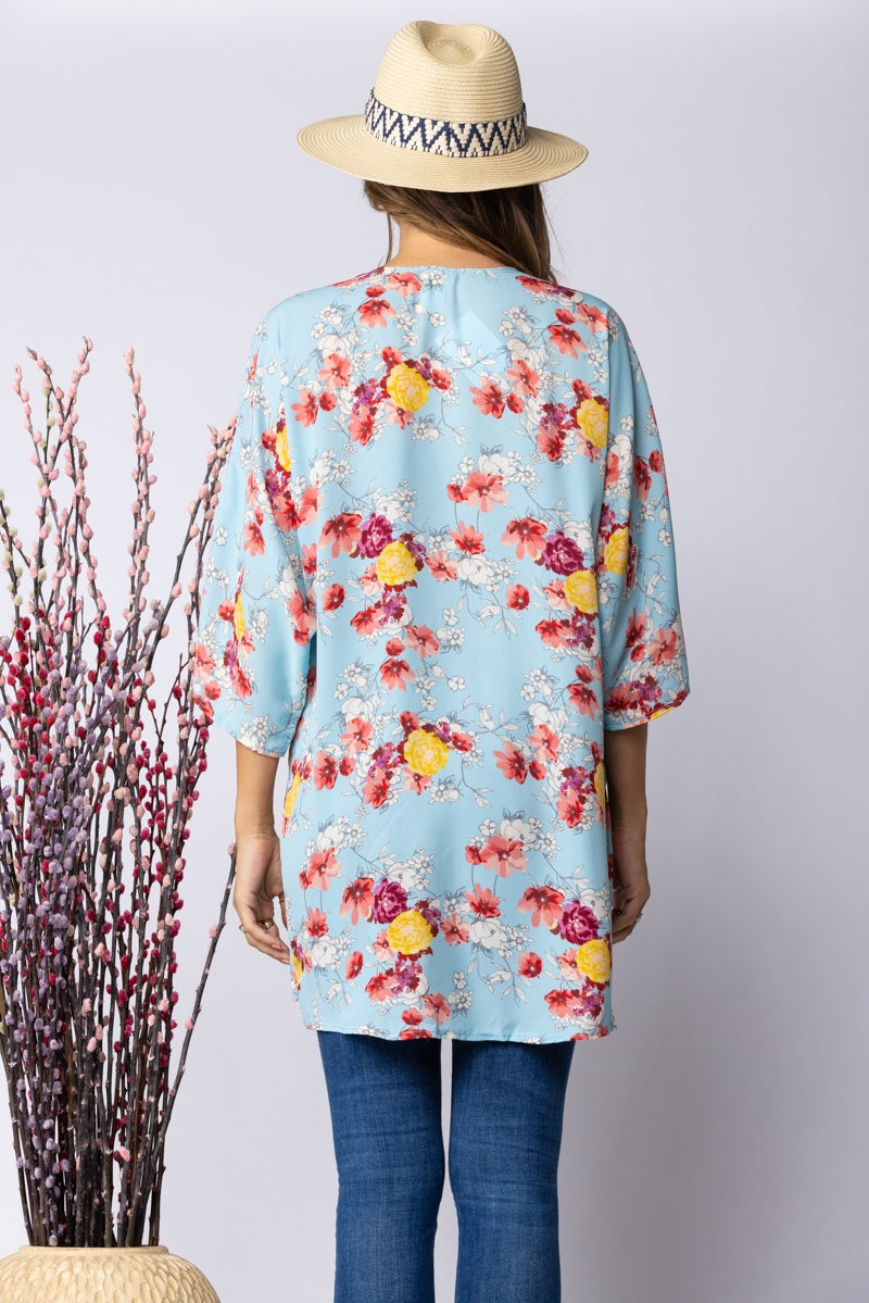 BLUE FLORAL PRINT OPEN FRONT CARDIGAN-SJ1002