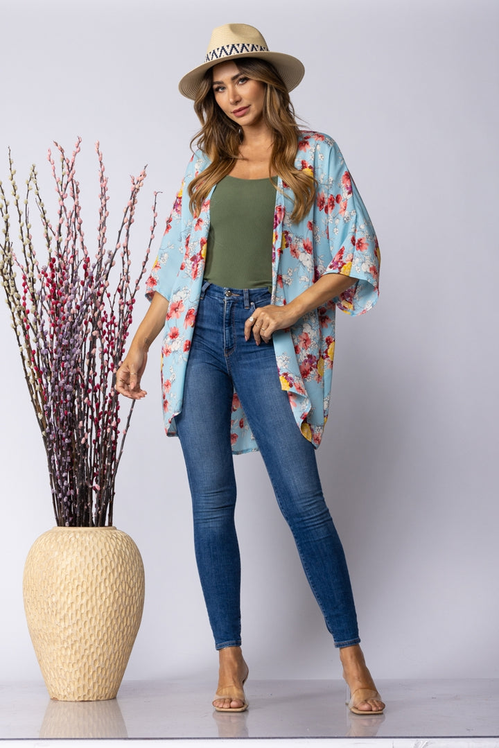 BLUE FLORAL PRINT OPEN FRONT CARDIGAN-SJ1002