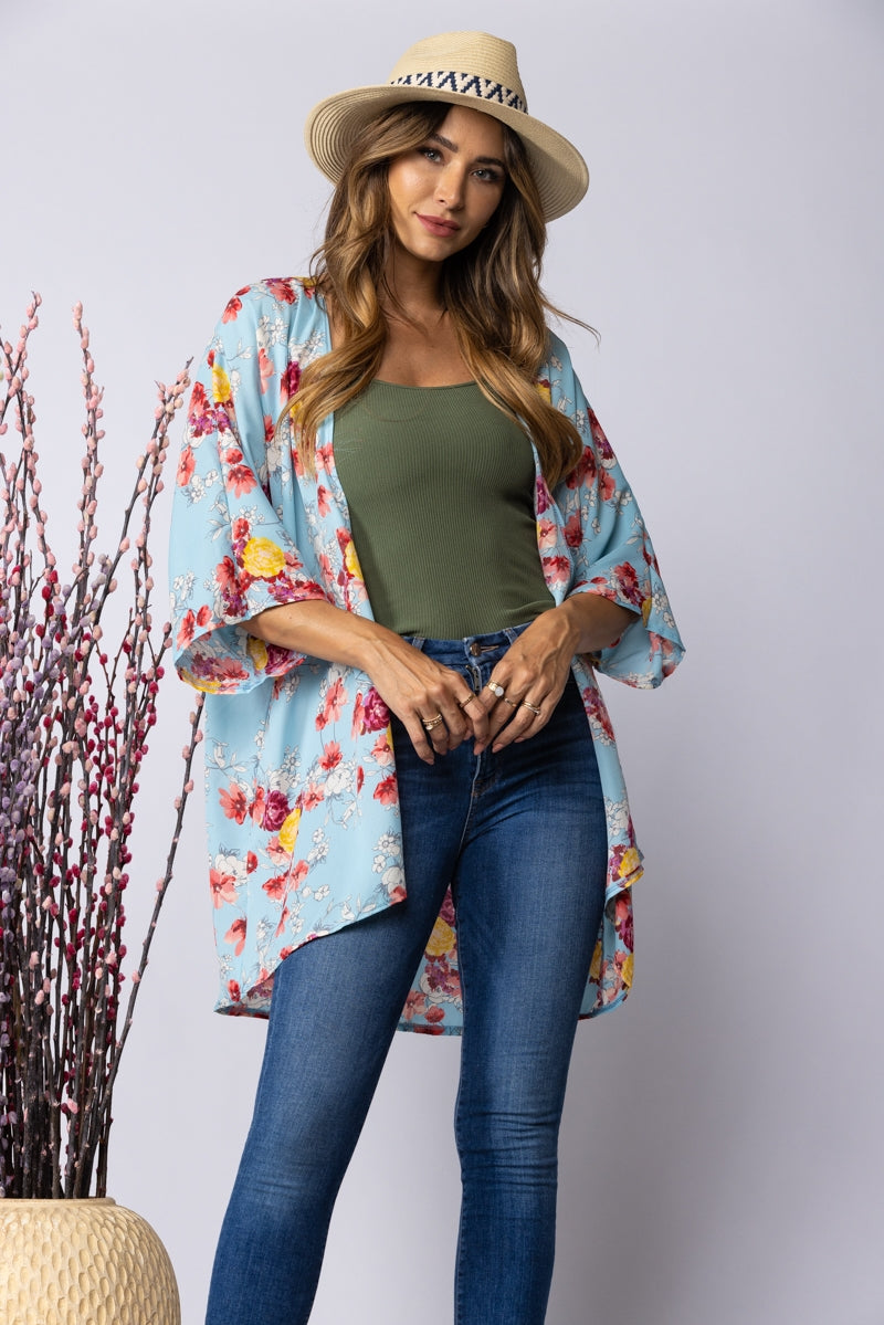 BLUE FLORAL PRINT OPEN FRONT CARDIGAN-SJ1002