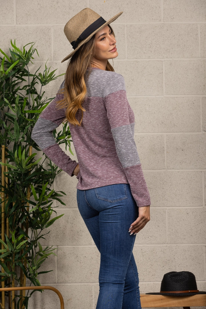 PLUM/GRAY PULL OVER SWEATER TOP TJ11307