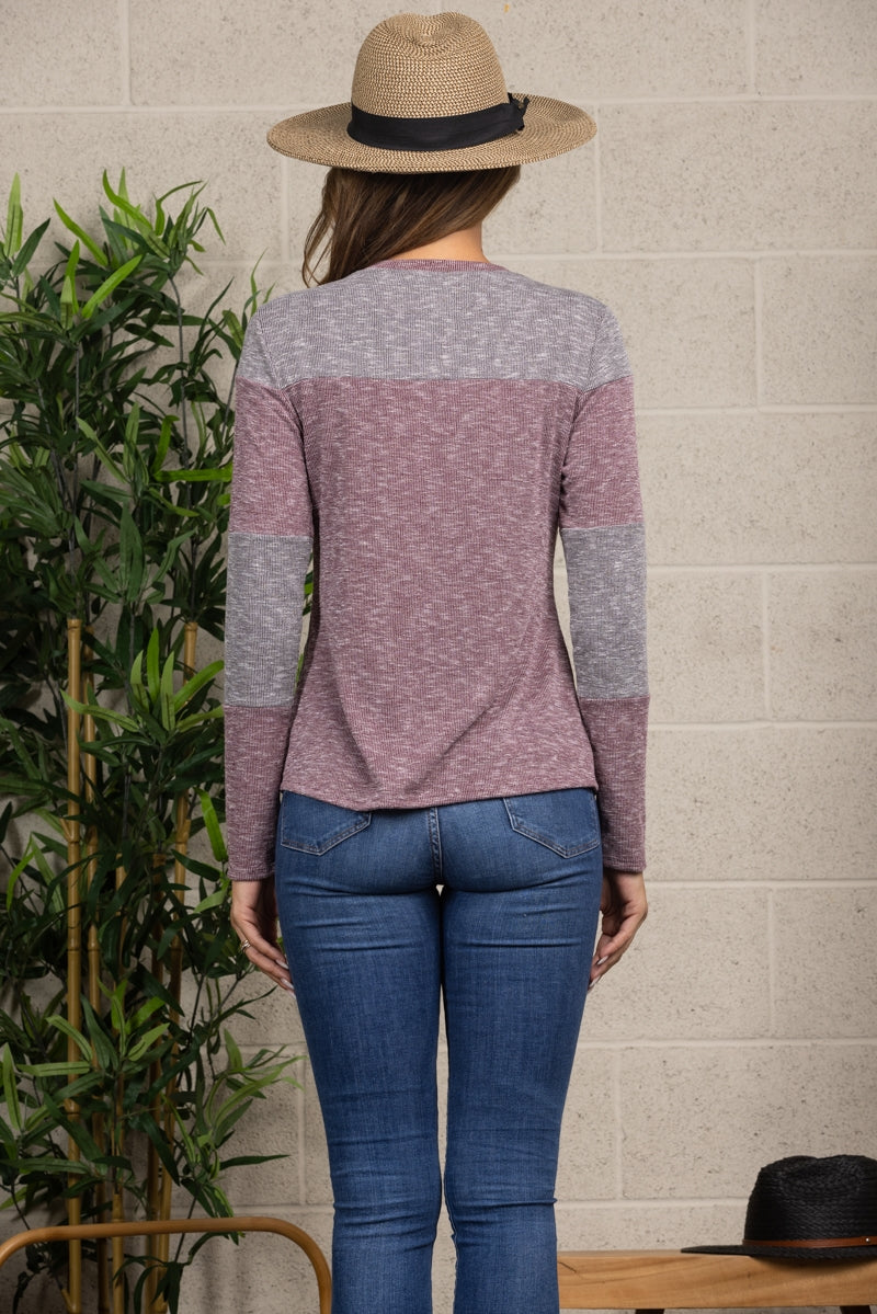 PLUM/GRAY PULL OVER SWEATER TOP TJ11307