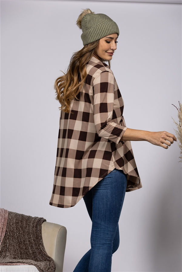 PLAID PRINT PEASANT STYLE BLOUSON TOP ST1434-18