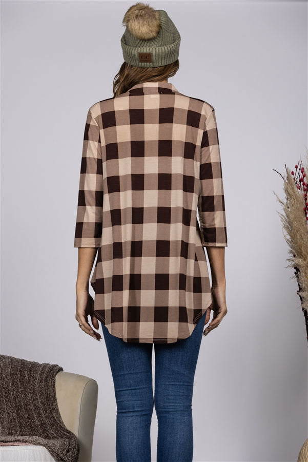 PLAID PRINT PEASANT STYLE BLOUSON TOP ST1434-18