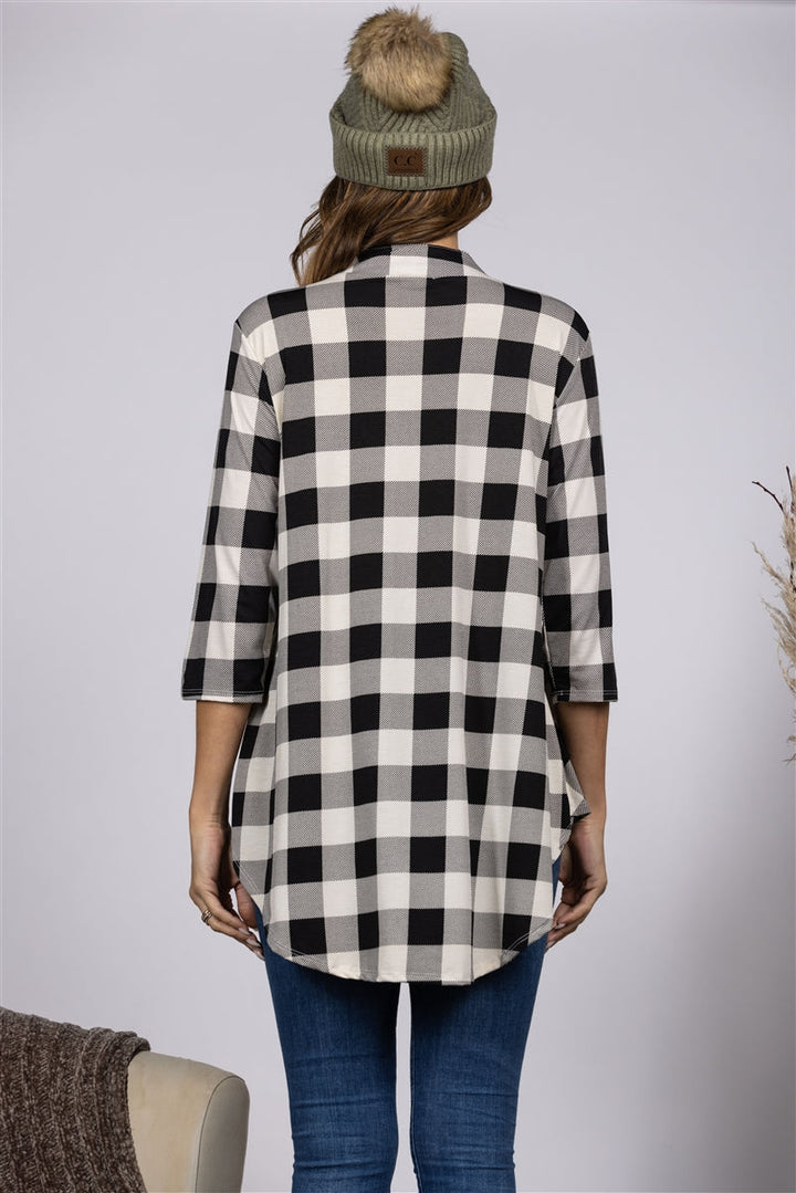 PLAID PRINT PEASANT STYLE BLOUSON TOP ST1434-18