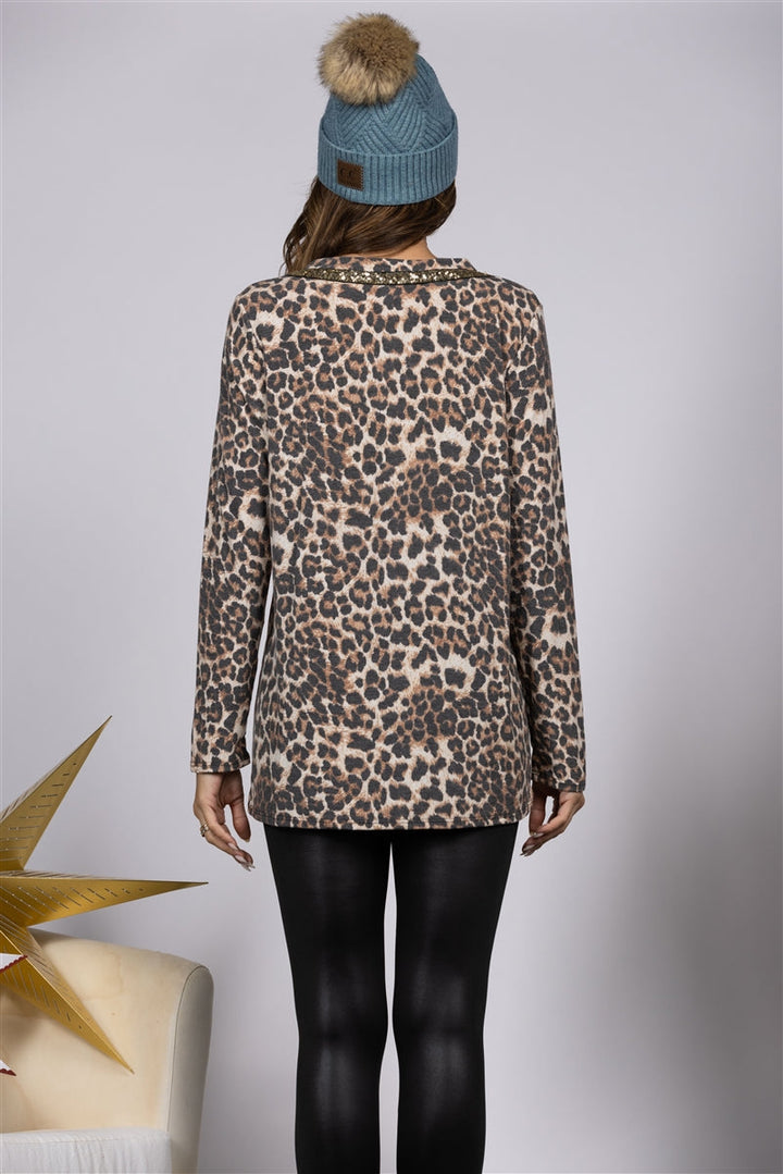 CHEETAH/ GOLD SEQUINCE DETAIL TOP-ST2122-15