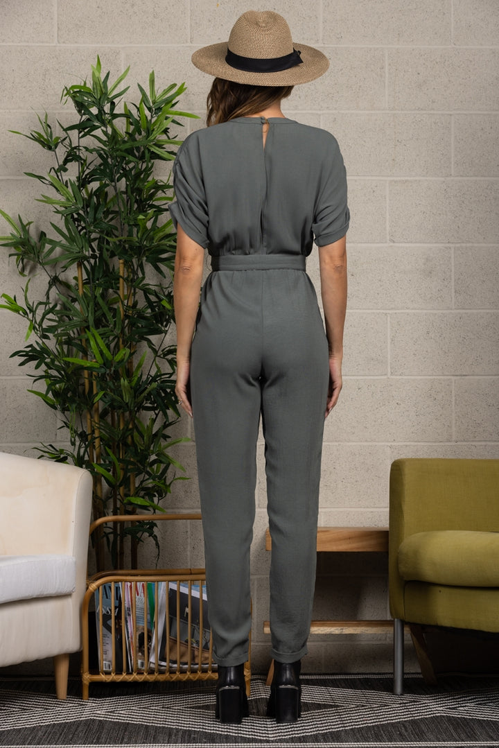 KEY-HOLE V-NECK JUMPSUIT