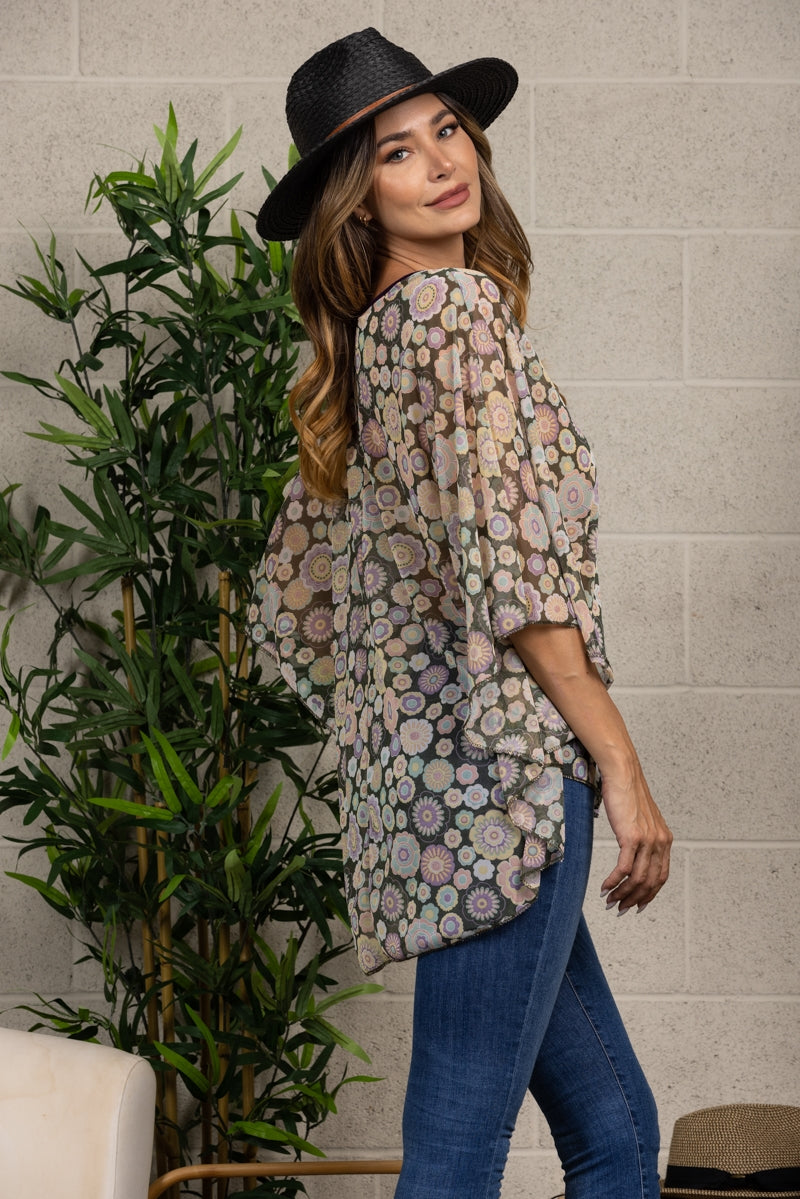 PURPLE FLORAL PRINT SILHOUETTE COVER-UP T7300